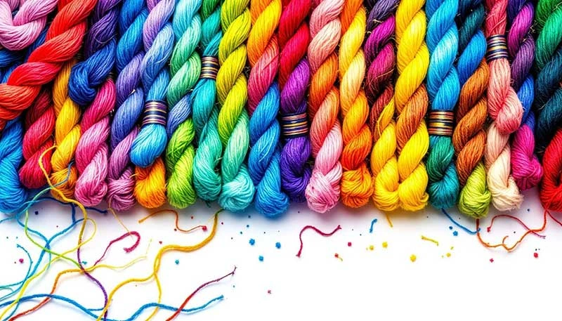 A variety of stranded cotton embroidery floss in different colors.